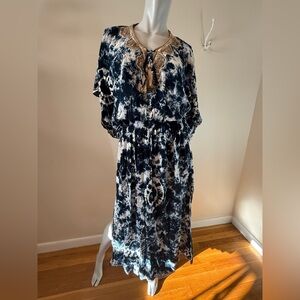 Skemo Maxi Dress Medium Blue White Tie Die Embellished Boho